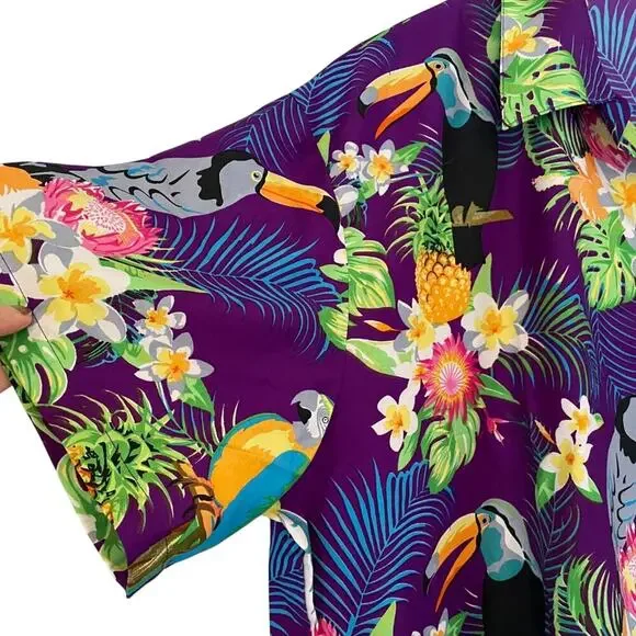 King Kameha Hawaiian Shirt, Tropical Bird, Floral, Pineapple, 2XL - Picture 3 of 9